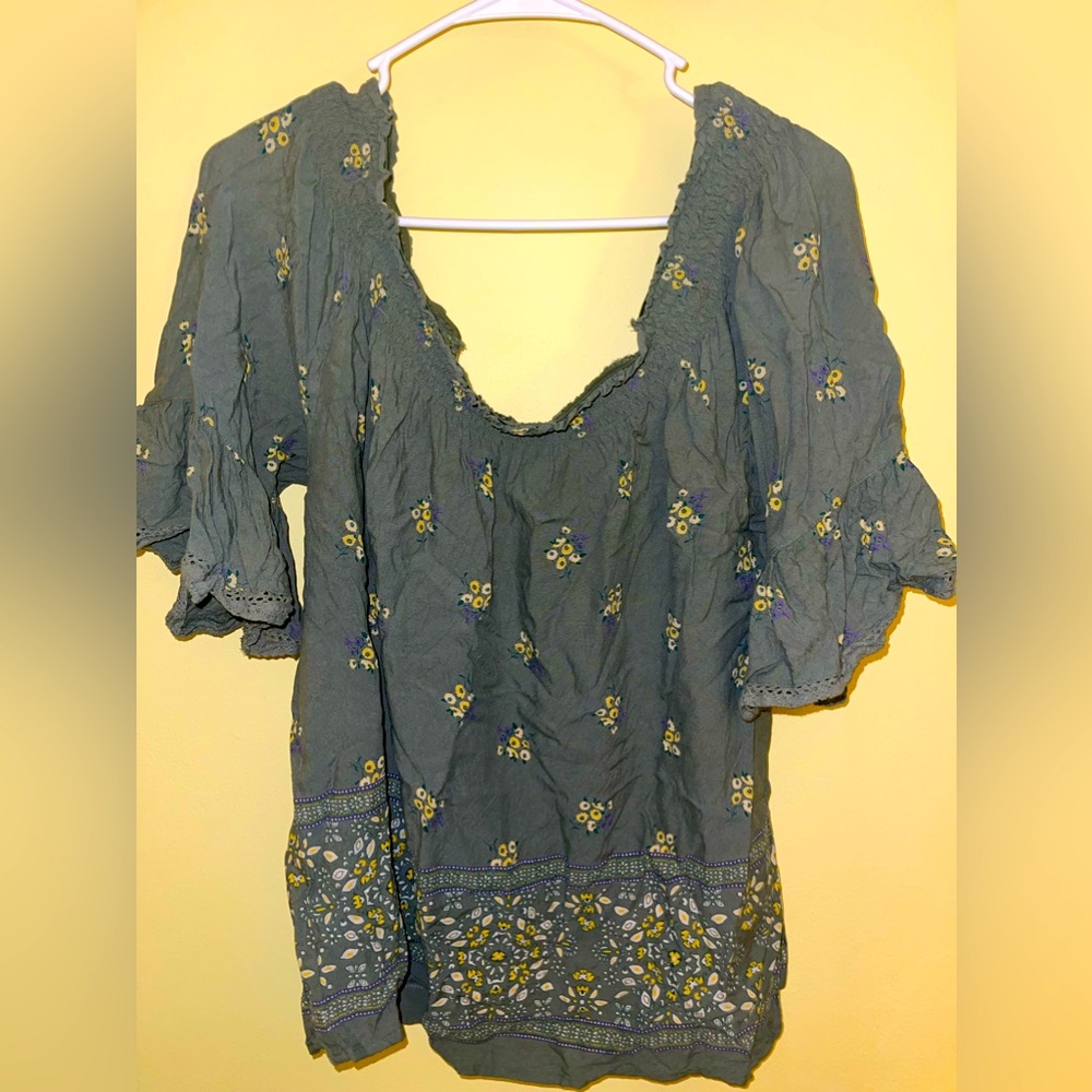 Maurice’s Floral Green Peasant Top